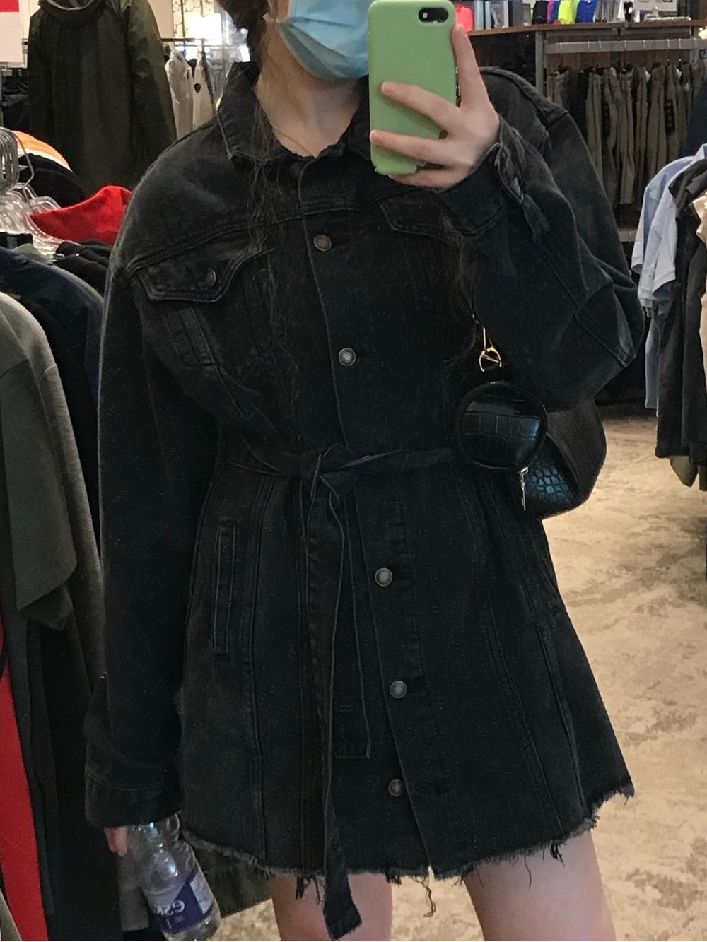 White Fox Washed Black Denim Belted Jacket Dress